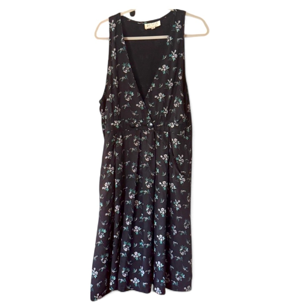 Vintage Petite Sophisticate Black Floral Dress - Size 12